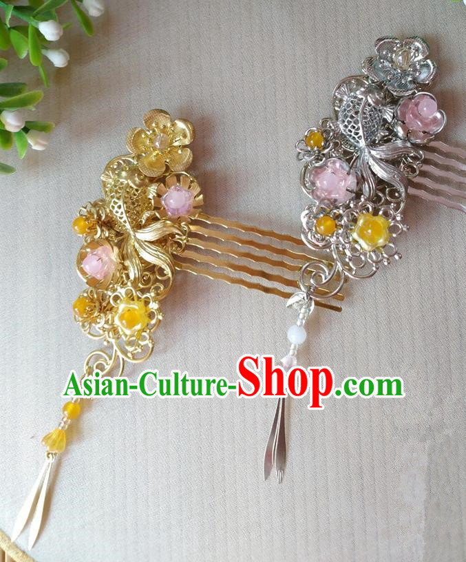 Traditional Chinese Ancient Classical Hair Accessories Hanfu Hair Comb Tassel Step Shake Hairpins for Women