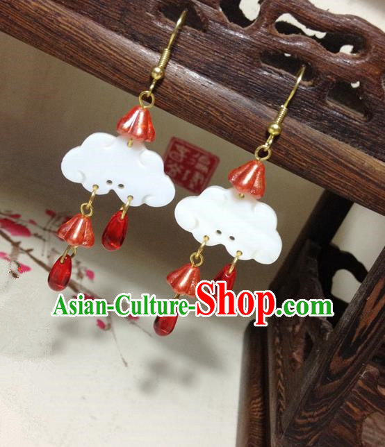 Traditional Handmade Chinese Ancient Classical Accessories Bride Hanfu Red Colored Glaze Tassel Earrings for Women