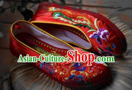 Asian Chinese Ancient Shoes Wedding Shoes Red Embroidered Shoes, Traditional China Peking Opera Shoes Hanfu Shoes for Women