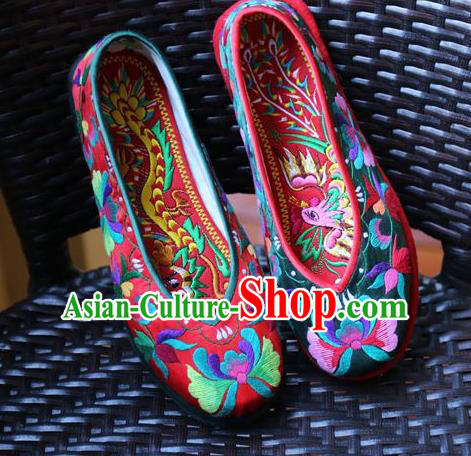 Asian Chinese Traditional Shoes Bride Embroidered Shoes, China Peking Opera Handmade Embroidery Phoenix Shoe Hanfu Princess Shoes for Women