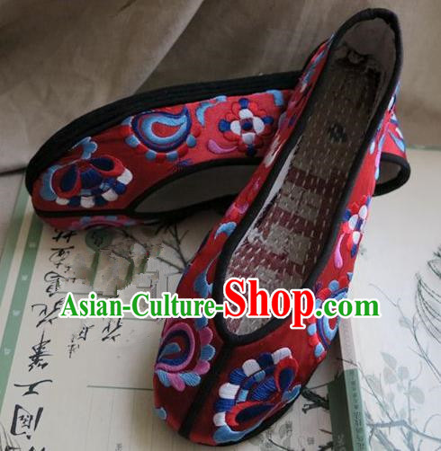 Asian Chinese Traditional Shoes Bride Xiuhe Suit Red Embroidered Shoes, China Peking Opera Handmade Embroidery Shoe Hanfu Princess Shoes for Women