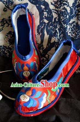 Asian Chinese Traditional Shoes Red Bride Embroidered Shoes, China Peking Opera Handmade Embroidery Shoe Hanfu Princess Shoes for Women