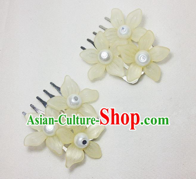 Traditional Chinese Ancient Classical Hair Accessories Hanfu Yellow Flowers Hair Comb Bride Hairpins for Women