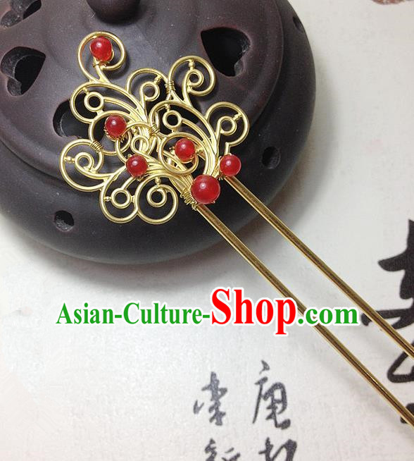 Traditional Chinese Ancient Classical Hair Accessories Hanfu Red Chalcedony Hair Clip Bride Hairpins for Women
