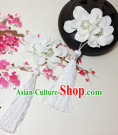 Traditional Chinese Ancient Classical Hair Accessories Hanfu White Flowers Tassel Hair Stick Bride Hairpins for Women