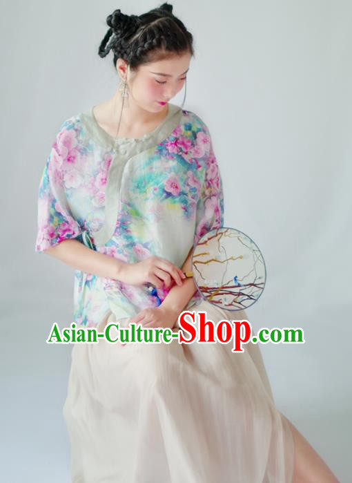 Asian China National Costume Hanfu Slant Opening Printing Qipao Blouse, Traditional Chinese Tang Suit Cheongsam Shirts Clothing for Women