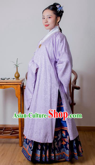 Asian China Ming Dynasty Princess Costume Purple Robe, Traditional Ancient Chinese Palace Lady Embroidered Hanfu Clothing for Women