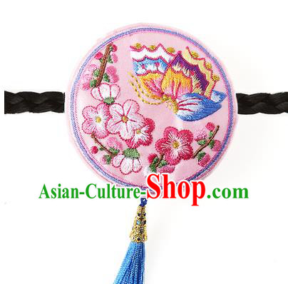Traditional Korean Hair Accessories Embroidered Butterfly Pink Hair Clasp, Asian Korean Fashion Headwear Headband for Kids
