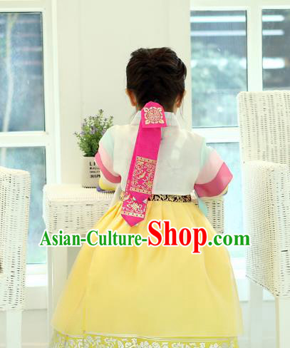 Traditional Korean Hair Accessories Embroidered Pink Hair Ribbon, Asian Korean Fashion Headwear Wedding Headband for Kids