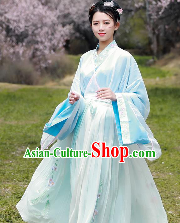 Asian China Tang Dynasty Princess Costume Complete Set, Traditional Ancient Chinese Young Lady Hanfu Embroidered Clothing for Women