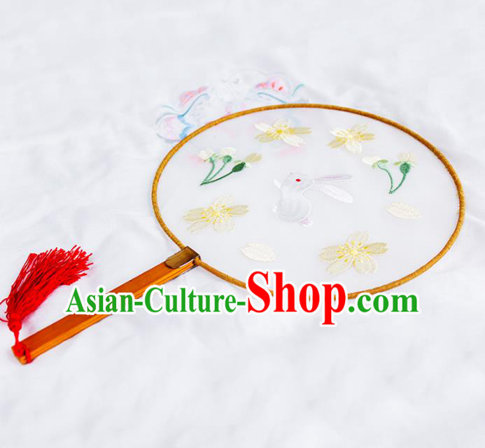 Asian Chinese Palace Lady Round Fans, Traditional China Handmade Hanfu Embroidered Fan for Women
