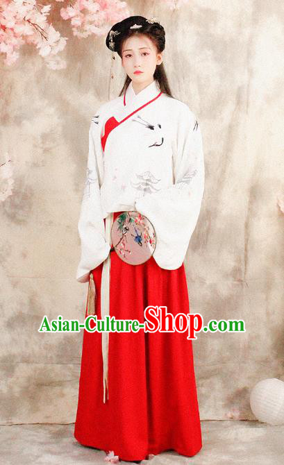 Asian China Ming Dynasty Imperial Princess Costume, Traditional Ancient Chinese Hanfu Embroidered Blouse and Skirt Clothing for Women