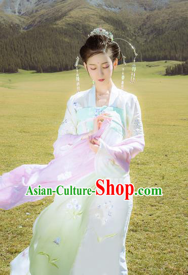 Asian China Tang Dynasty Palace Lady Costume, Traditional Ancient Chinese Imperial Princess Hanfu Embroidered Clothing for Women