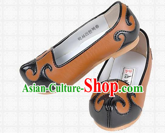 Traditional Korean National Embroidered Shoes, Asian Korean Hanbok Children Brown Shoes for Boys