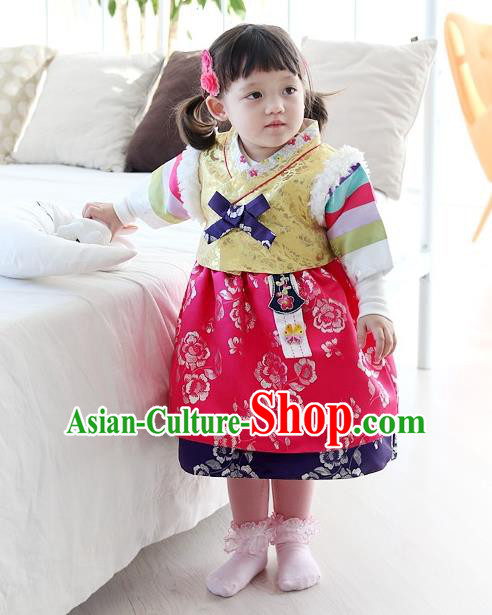 Traditional Korean National Handmade Court Embroidered Clothing, Asian Korean Bride Hanbok Costume for Kids