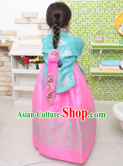 Traditional Korean Hair Accessories Bride Embroidered Pink Hair Clasp, Asian Korean Fashion Wedding Headwear for Kids