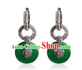 Traditional Korean Accessories Jadeite Crystal Earrings, Asian Korean Fashion Wedding Tassel Eardrop for Women