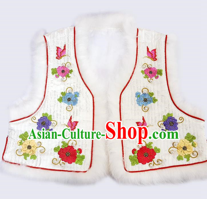 Traditional Korean National Handmade Court Embroidered White Vest, Asian Korean Bride Waistcoat Costume for Kids