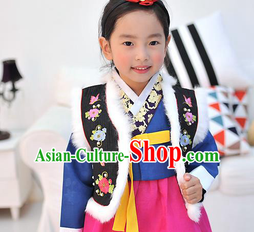 Traditional Korean National Handmade Court Embroidered Black Vest, Asian Korean Bride Waistcoat Costume for Kids