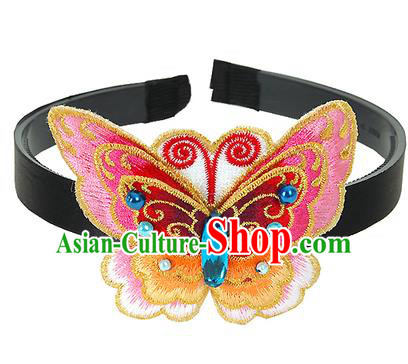 Traditional Korean Hair Accessories Embroidered Pink Butterfly Hair Clasp, Asian Korean Fashion Wedding Headwear for Kids