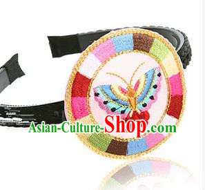 Traditional Korean Hair Accessories Embroidered Butterfly Hair Clasp, Asian Korean Fashion Wedding Headband for Kids
