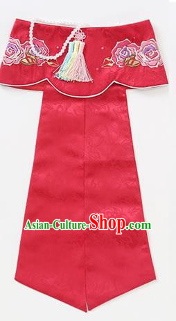 Traditional Korean Hair Accessories Embroidered Hat, Asian Korean Fashion Wedding Red Headband for Kids