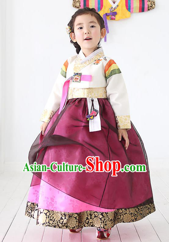Traditional Korean Handmade Embroidered Formal Occasions Costume, Asian Korean Apparel Hanbok Purple Dress Clothing for Girls