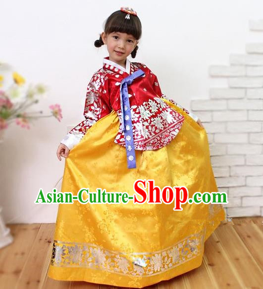 Traditional Korean Handmade Embroidered Formal Occasions Costume, Asian Korean Apparel Hanbok Yellow Dress Clothing for Girls