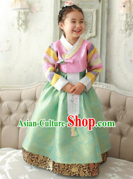 Traditional Korean Handmade Formal Occasions Embroidered Palace Princess Hanbok Green Dress Clothing for Girls