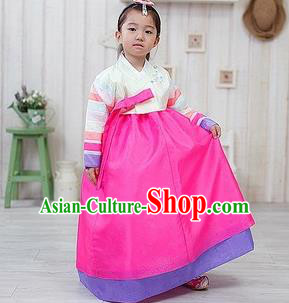 Traditional Korean Handmade Formal Occasions Embroidered Palace Princess Hanbok Pink Dress Clothing for Girls