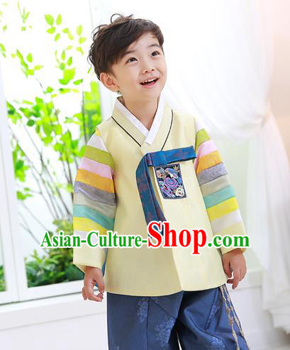 Traditional Korean Handmade Formal Occasions Embroidered Baby Prince Yellow Hanbok Clothing