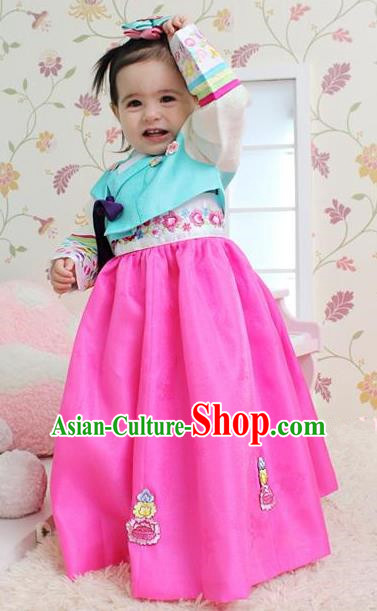 Traditional Korean Handmade Embroidered Formal Occasions Costume, Asian Korean Apparel Hanbok Pink Dress Clothing for Girls