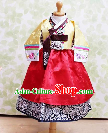 Traditional Korean Handmade Embroidered Formal Occasions Costume, Asian Korean Apparel Hanbok Red Dress Clothing for Girls