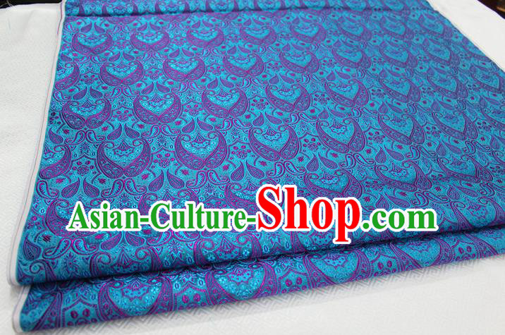 Chinese Traditional Royal Palace Pattern Mongolian Robe Blue Brocade Cheongsam Fabric, Chinese Ancient Costume Drapery Hanfu Tang Suit Material