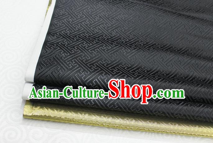 Chinese Traditional Royal Palace Pattern Mongolian Robe Black Brocade Fabric, Chinese Ancient Costume Satin Hanfu Tang Suit Material