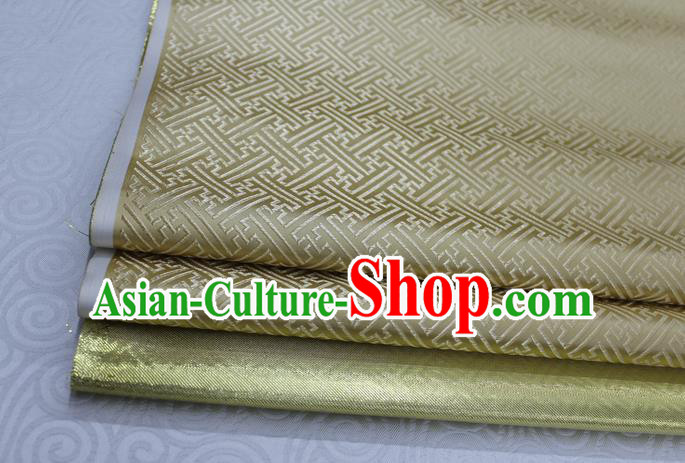 Chinese Traditional Royal Palace Pattern Mongolian Robe Light Golden Brocade Fabric, Chinese Ancient Costume Satin Hanfu Tang Suit Material