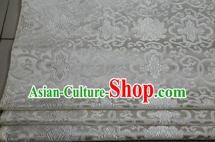Chinese Traditional Royal Palace Rich Flowers Pattern White Brocade Cheongsam Fabric, Chinese Ancient Costume Satin Hanfu Tang Suit Material