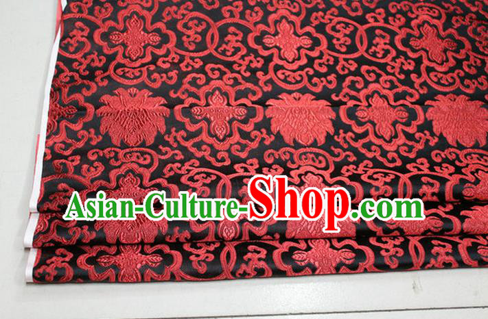 Chinese Traditional Royal Palace Red Rich Flowers Pattern Black Brocade Cheongsam Fabric, Chinese Ancient Costume Satin Hanfu Tang Suit Material
