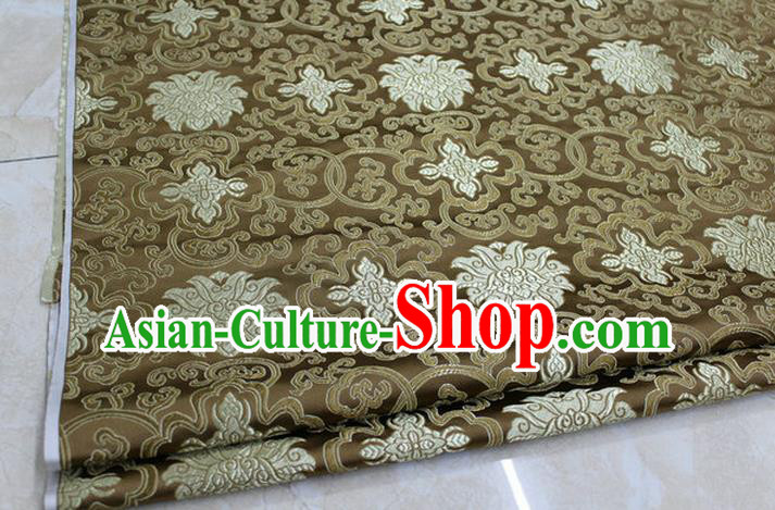 Chinese Traditional Royal Palace Rich Flowers Pattern Bronze Brocade Cheongsam Fabric, Chinese Ancient Costume Satin Hanfu Tang Suit Material