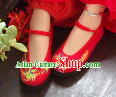 Traditional Chinese Ancient Princess Shoes Red Cloth Embroidered Shoes, China Handmade Embroidery Dragon and Phoenix Hanfu Shoes for Women