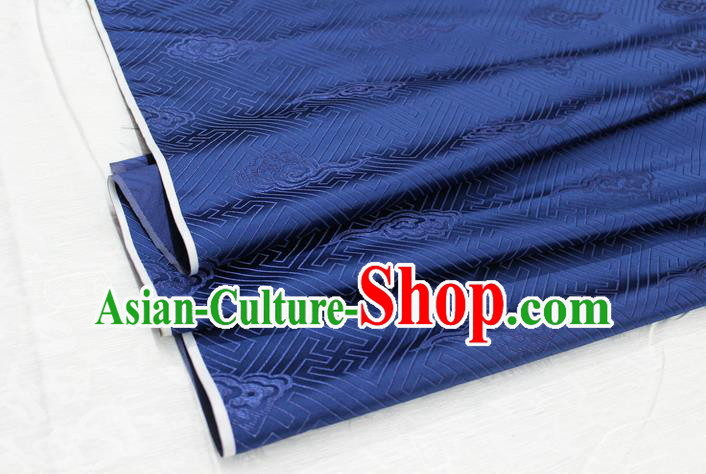Chinese Traditional Royal Palace Cloud Pattern Navy Brocade Mongolian Robe Fabric, Chinese Ancient Costume Satin Hanfu Tang Suit Material