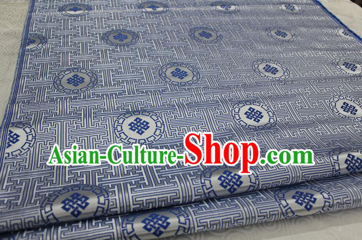 Chinese Traditional Ancient Costume Palace Blue Pattern Mongolian Robe White Brocade Tang Suit Fabric Hanfu Material