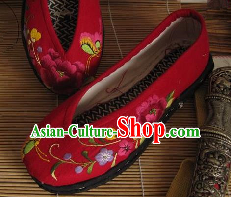 Traditional Chinese Ancient Princess Shoes Red Cloth Embroidered Shoes, China Handmade Embroidery Flowers Hanfu Shoes for Women