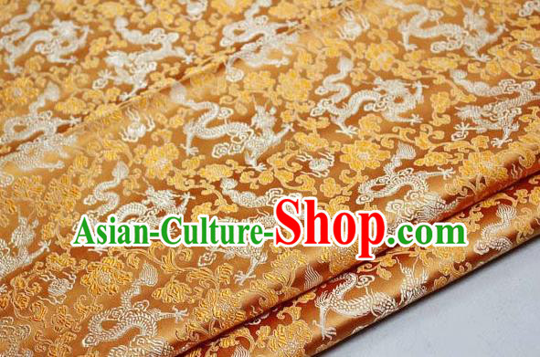 Chinese Traditional Palace Dragons Pattern Cheongsam Golden Brocade Fabric, Chinese Ancient Costume Tang Suit Hanfu Satin Material