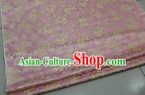 Chinese Traditional Palace Dragons Pattern Cheongsam Pink Brocade Fabric, Chinese Ancient Costume Tang Suit Hanfu Satin Material