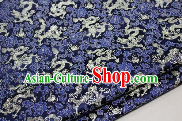 Chinese Traditional Palace Dragons Pattern Cheongsam Navy Brocade Fabric, Chinese Ancient Costume Tang Suit Hanfu Satin Material