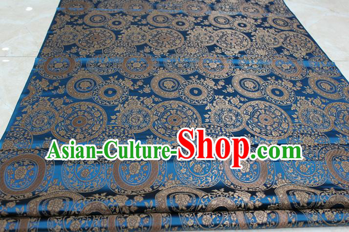 Chinese Traditional Ancient Costume Palace Peony Pattern Mongolian Robe Blue Brocade Tang Suit Fabric Hanfu Material