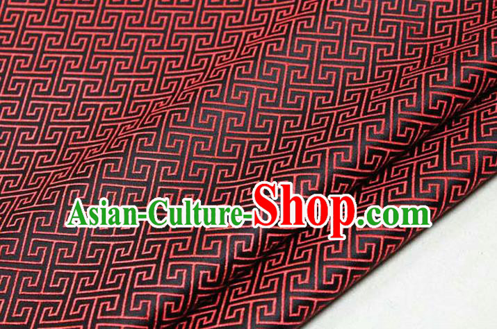 Chinese Traditional Ancient Costume Palace Red Back Pattern Black Brocade Cheongsam Satin Mongolian Robe Fabric Hanfu Material