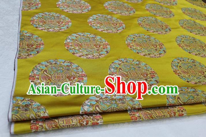 Chinese Traditional Ancient Costume Palace Round Dragons Pattern Mongolian Robe Cheongsam Yellow Brocade Tang Suit Fabric Hanfu Material