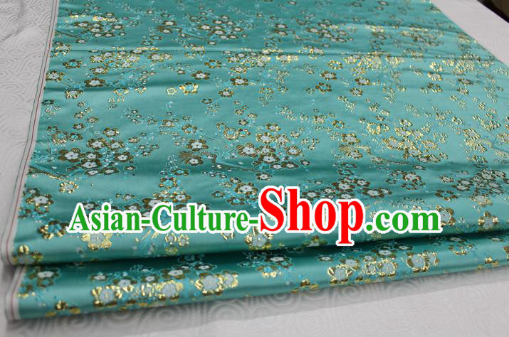 Chinese Traditional Ancient Costume Palace Wintersweet Pattern Cheongsam Blue Brocade Tang Suit Satin Fabric Hanfu Material